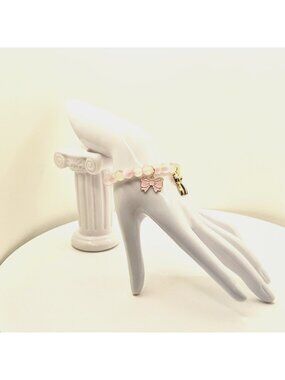 Gold Bow Charm Bracelet, Pastel Beaded Bracelet, Cute Feminine Jewelry, Coquette